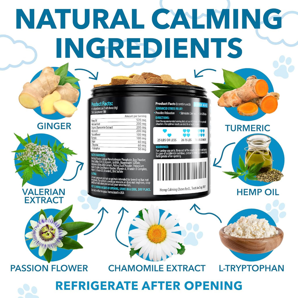 Hemp Calming Chews for Dogs with Anxiety and Stress (180ct)