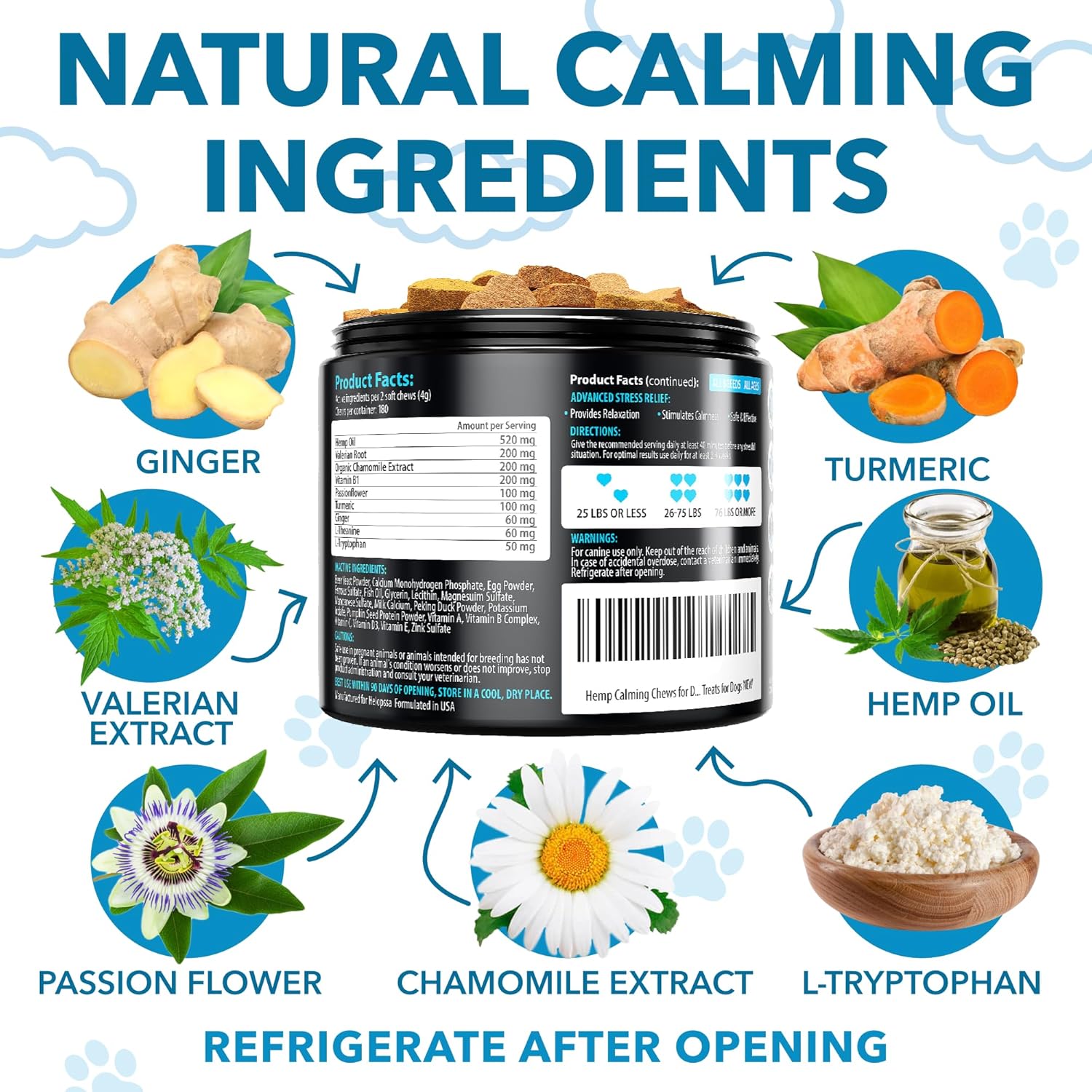 Hemp Calming Chews for Dogs with Anxiety and Stress (180ct)