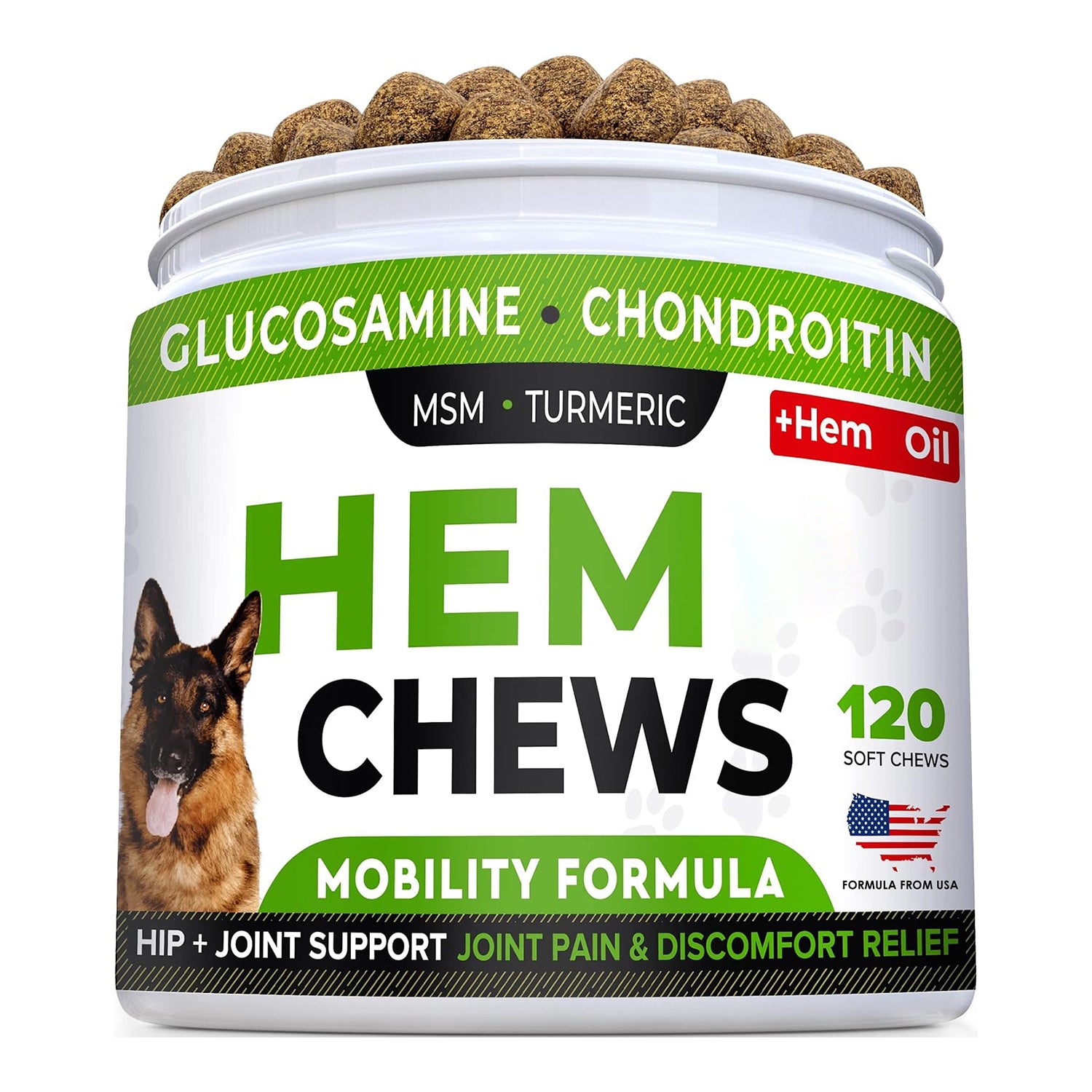 Hemp Chews for Dogs - Hip & Joint Supplement with Glucosamine (120ct)