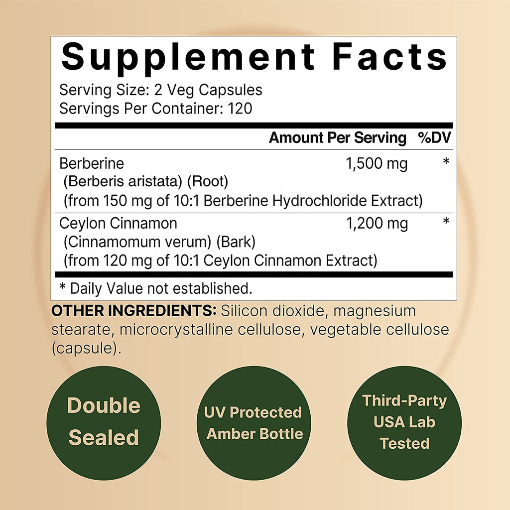 Berberine Supplement 1500mg with Ceylon Cinnamon