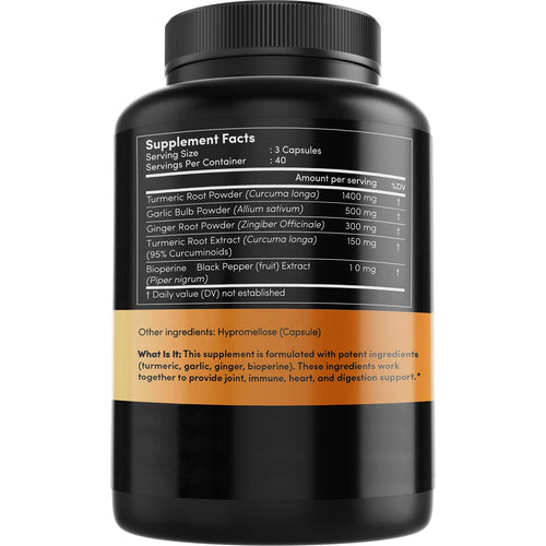 4-in-1 Turmeric and Garlic Supplements with Bioperine 2360 mg Turmeric Ginger Root Capsules (120)