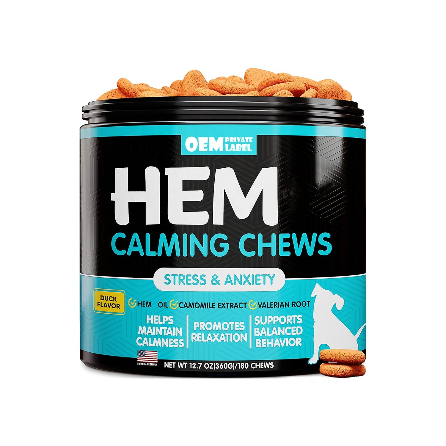 Hemp Calming Chews for Dogs with Anxiety and Stress (180ct)