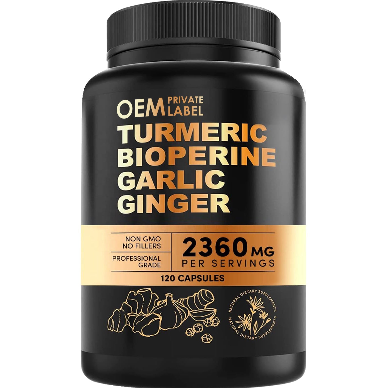 4-in-1 Turmeric and Garlic Supplements with Bioperine 2360 mg Turmeric Ginger Root Capsules (120)