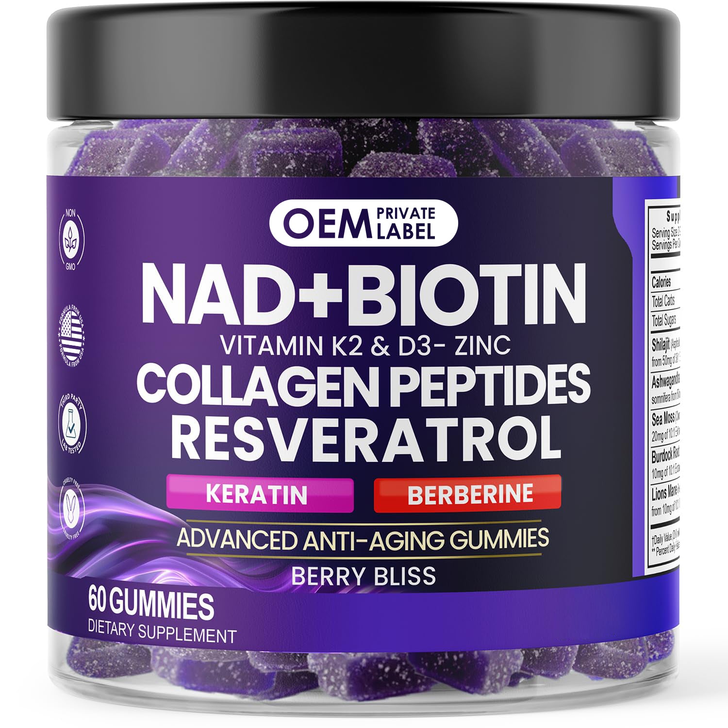 NAD+, Resveratrol, Berberine, & Biotin Anti-Aging Gummy (60ct)