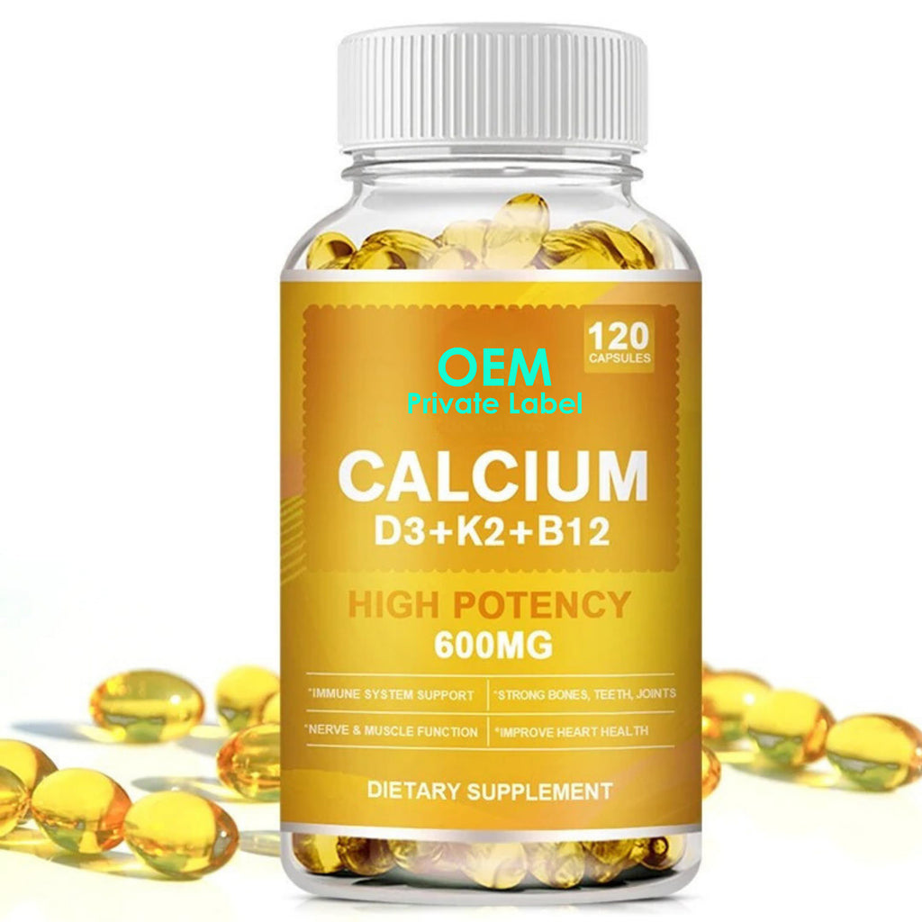 Extra Strength 4-in-1 Calcium 600mg + Vitamin D3 + K2 + B12 Natural Supplement Complex (120ct)