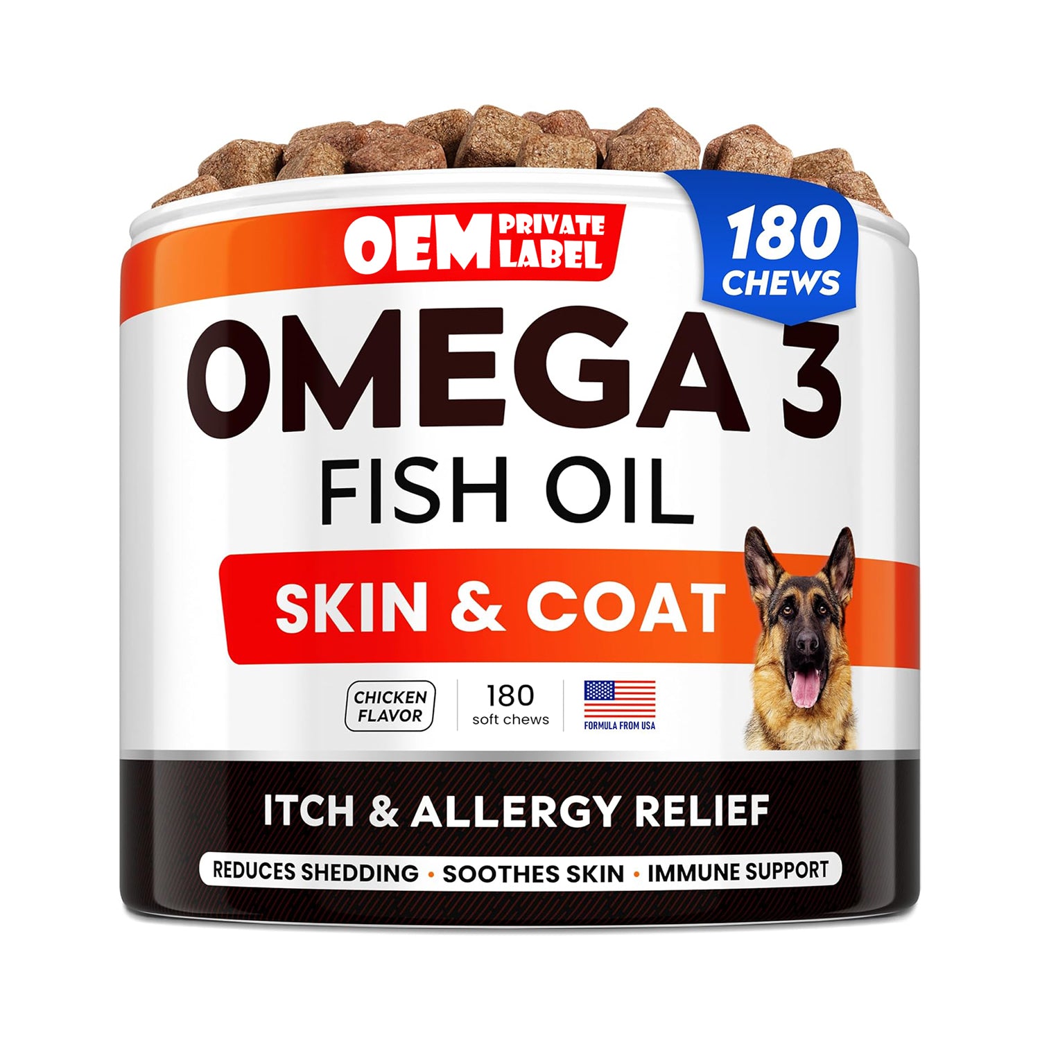 Omega 3 for Dogs - (180Ct) Fish Oil Treats - Allergy & Itch Relief Skin & Coat Supplement
