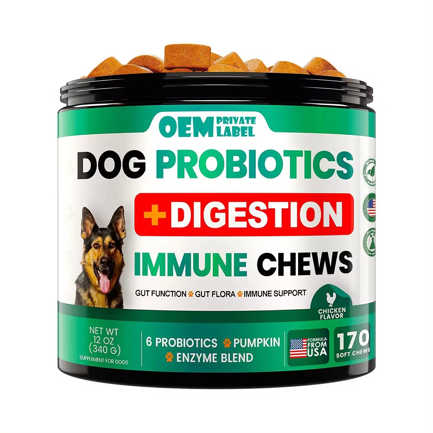 Digestive Probiotic chews for dog digestive health (170ct)